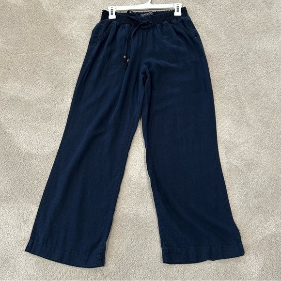 Beau Dawson Pants - Beau Dawson Wide Leg Navy Blue Linen Blend Pants Women L Pull On Pocket Casual